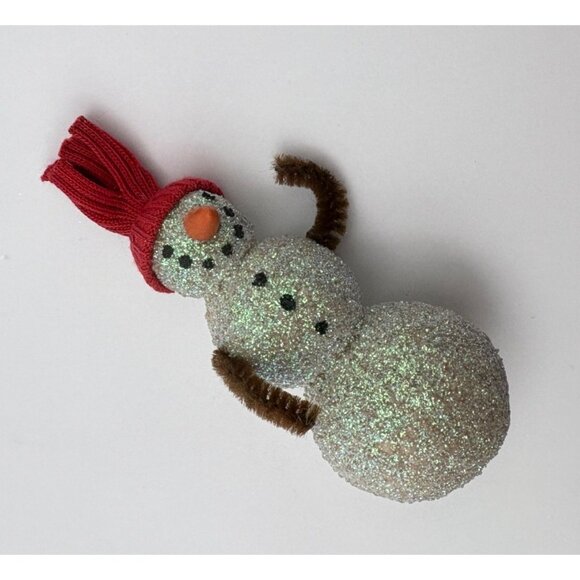Vintage Glitter Snowman Christmas Tree Ornament Handmade with Red Hat - Picture 6 of 7